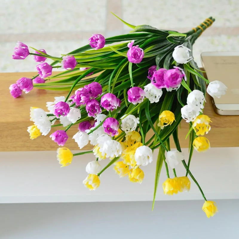 Bouquet of artificial mini tulips for spring decoration