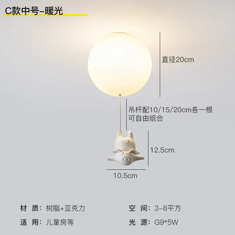 Led ceiling lamp flying pig for decoration children - Style C Medium