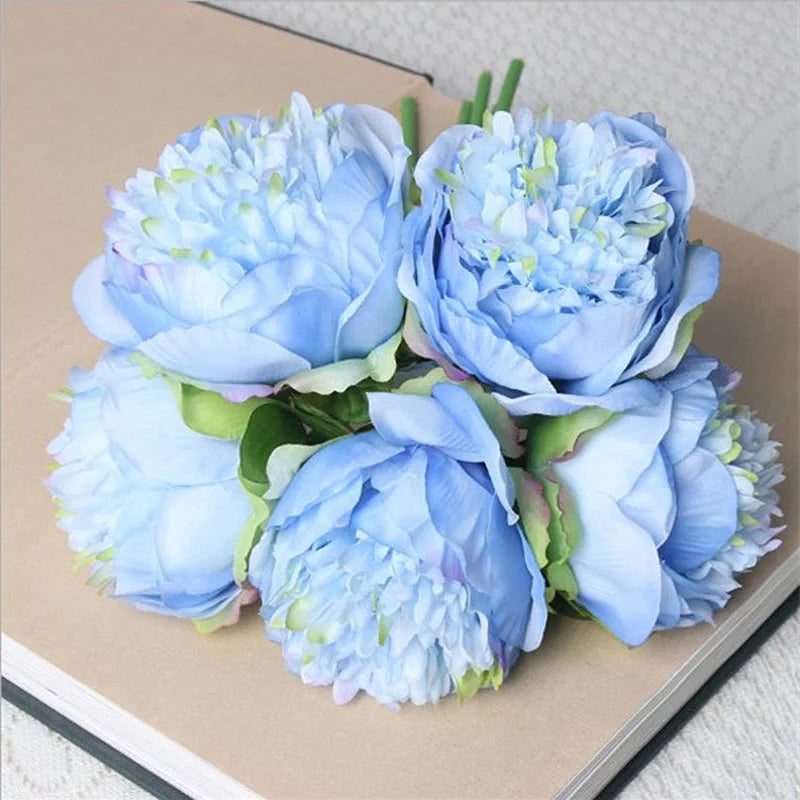 5 artificial peonies for wedding and interior decoration - Blue