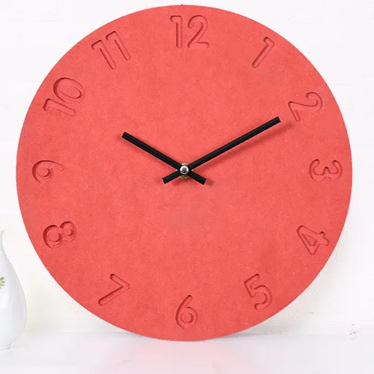 Wall clock digital wooden design modern interior decoration silent - Red