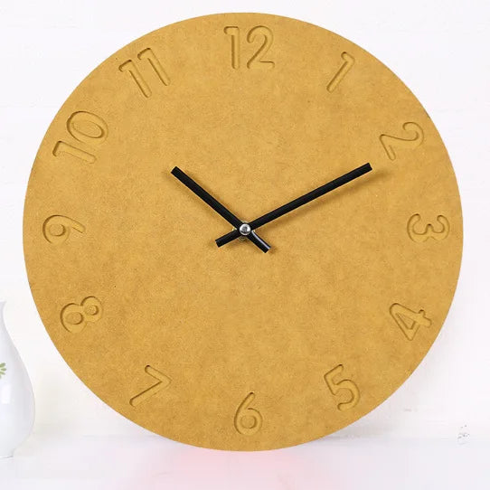 Wall clock digital wooden design modern interior decoration silent - Yellow