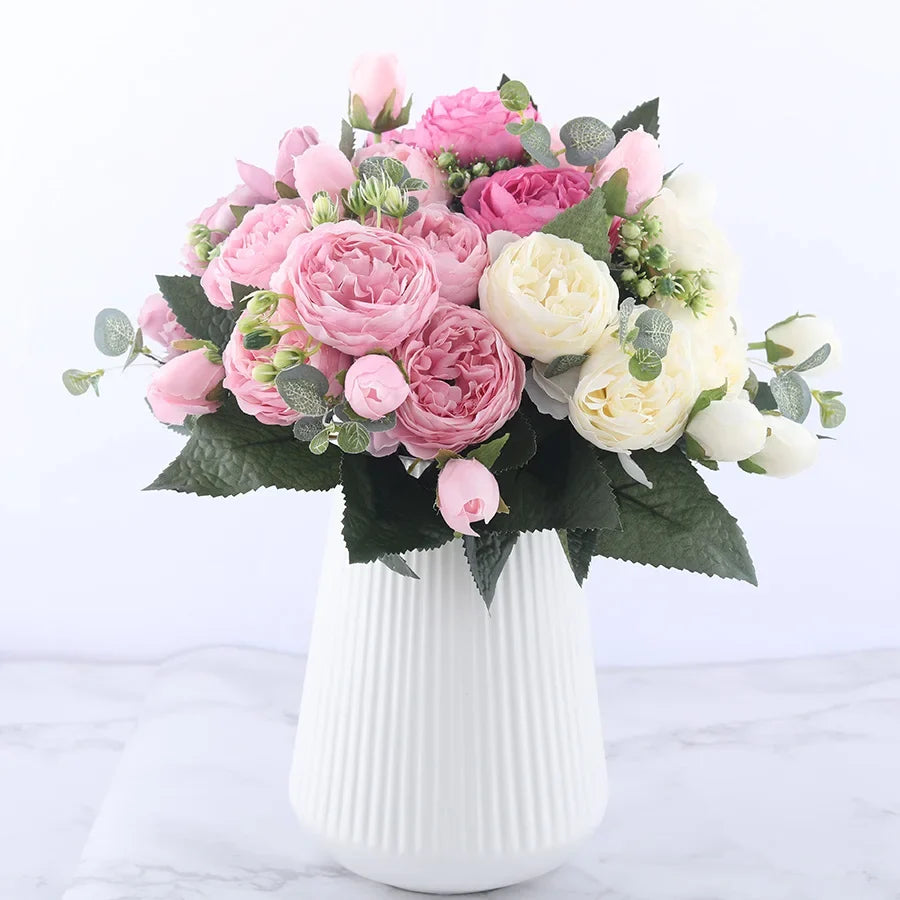 Bouquet of artificial flowers of silk peonies for interior decoration - view 2