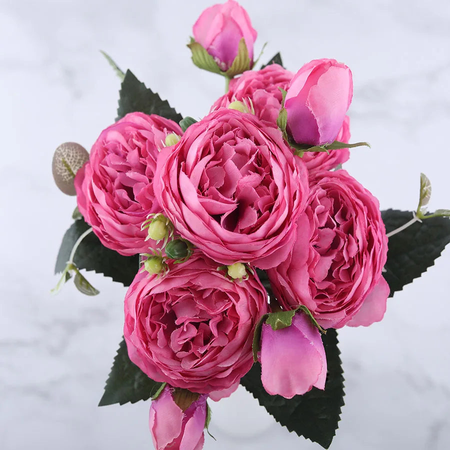 Bouquet of artificial flowers of silk peonies for interior decoration - Red