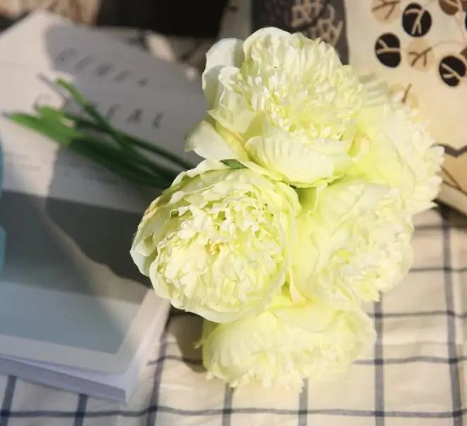 5 artificial peonies for wedding and interior decoration - Green