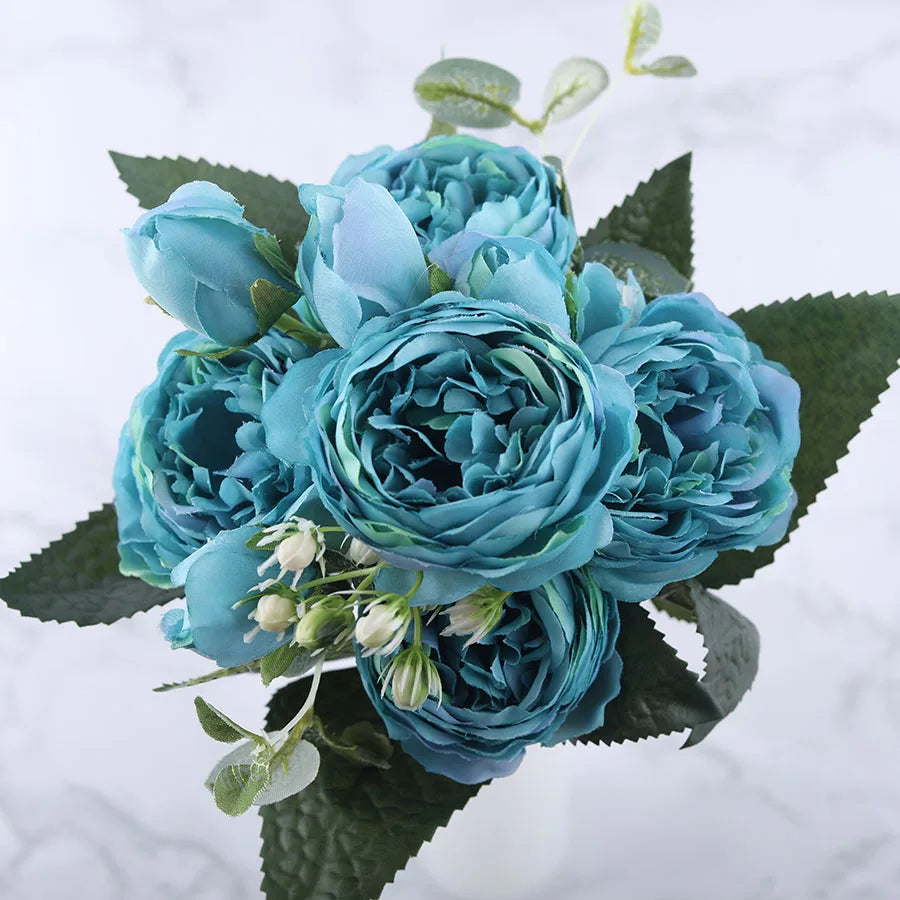 Bouquet of artificial flowers of silk peonies for interior decoration - Blue
