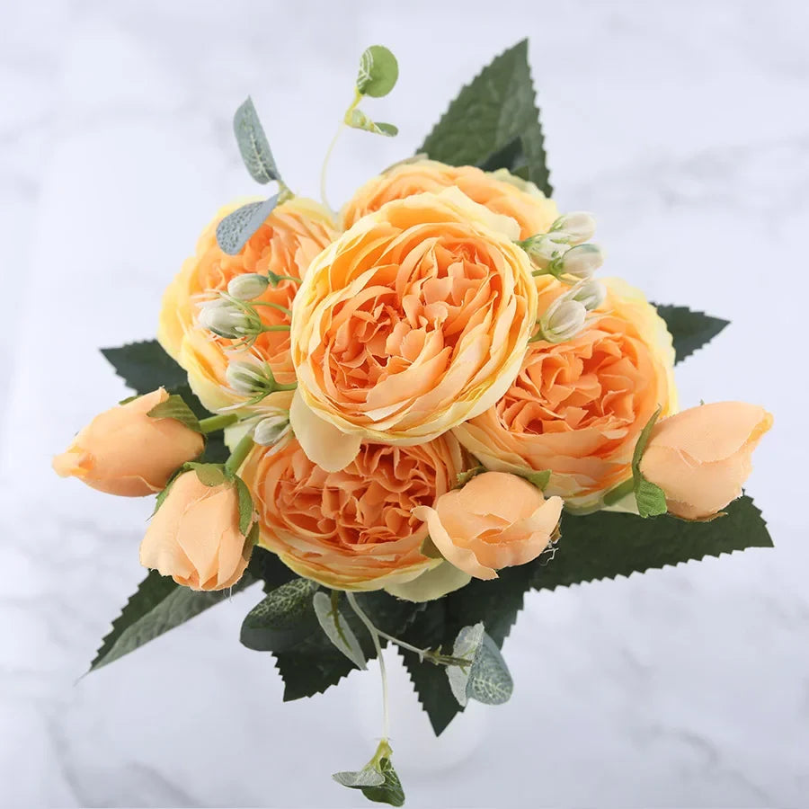 Bouquet of artificial flowers of silk peonies for interior decoration - Yellow