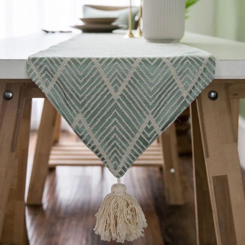 Embroidered table runner geometrical patterns bohemian style