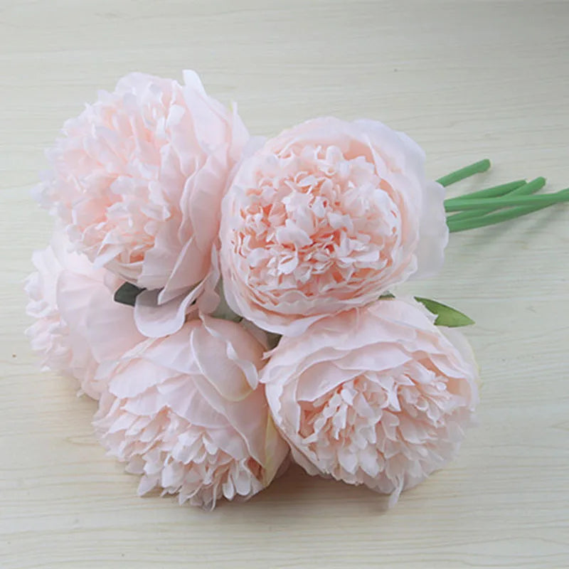 5 artificial peonies for wedding and interior decoration - Light Pink