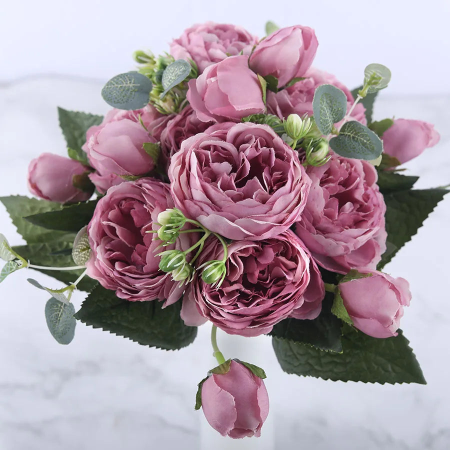 Bouquet of artificial flowers of silk peonies for interior decoration - Purple