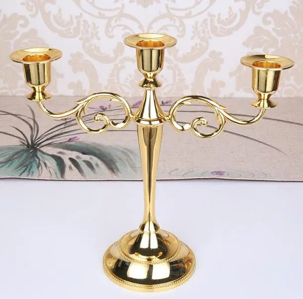 Retro three-arm metal candle holder for elegant decoration - 3 Gold Arms