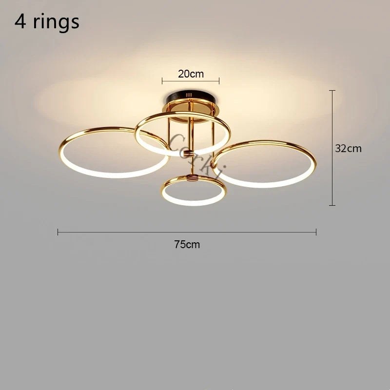 Postmodern led chandelier ring for modern Nordic decoration - Remote Dimming / 4 anneaux Diam.75cm