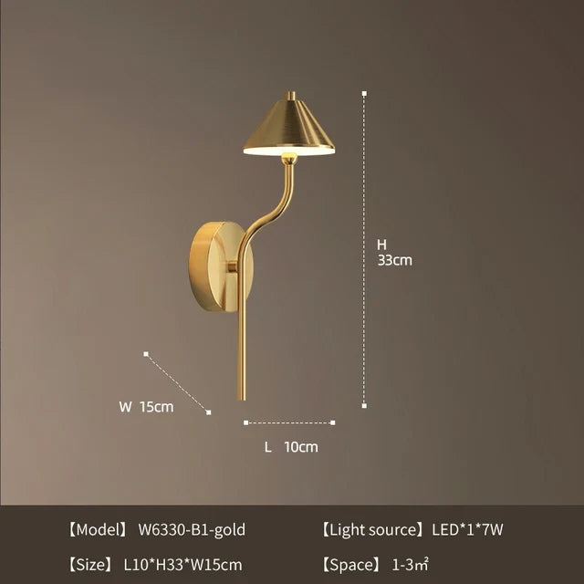 Wall-to-LED wall-mounted mushroom-shaped modern copper - Gold 1 Head