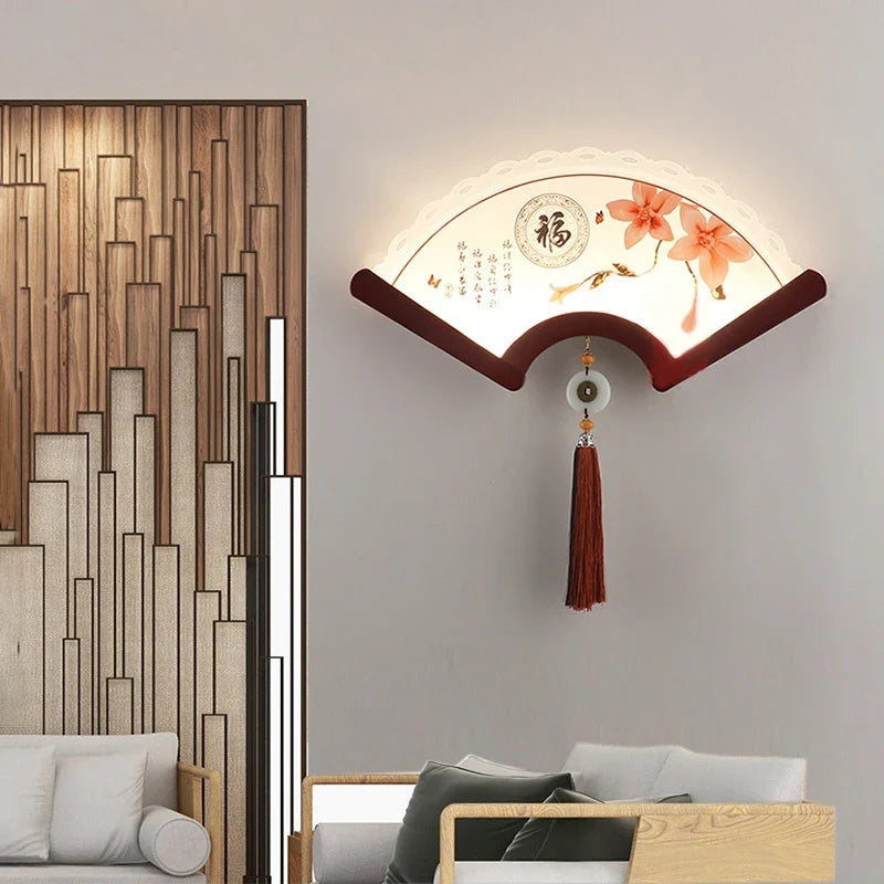 Japanese retro style wooden wall sconce fan LED - view 3