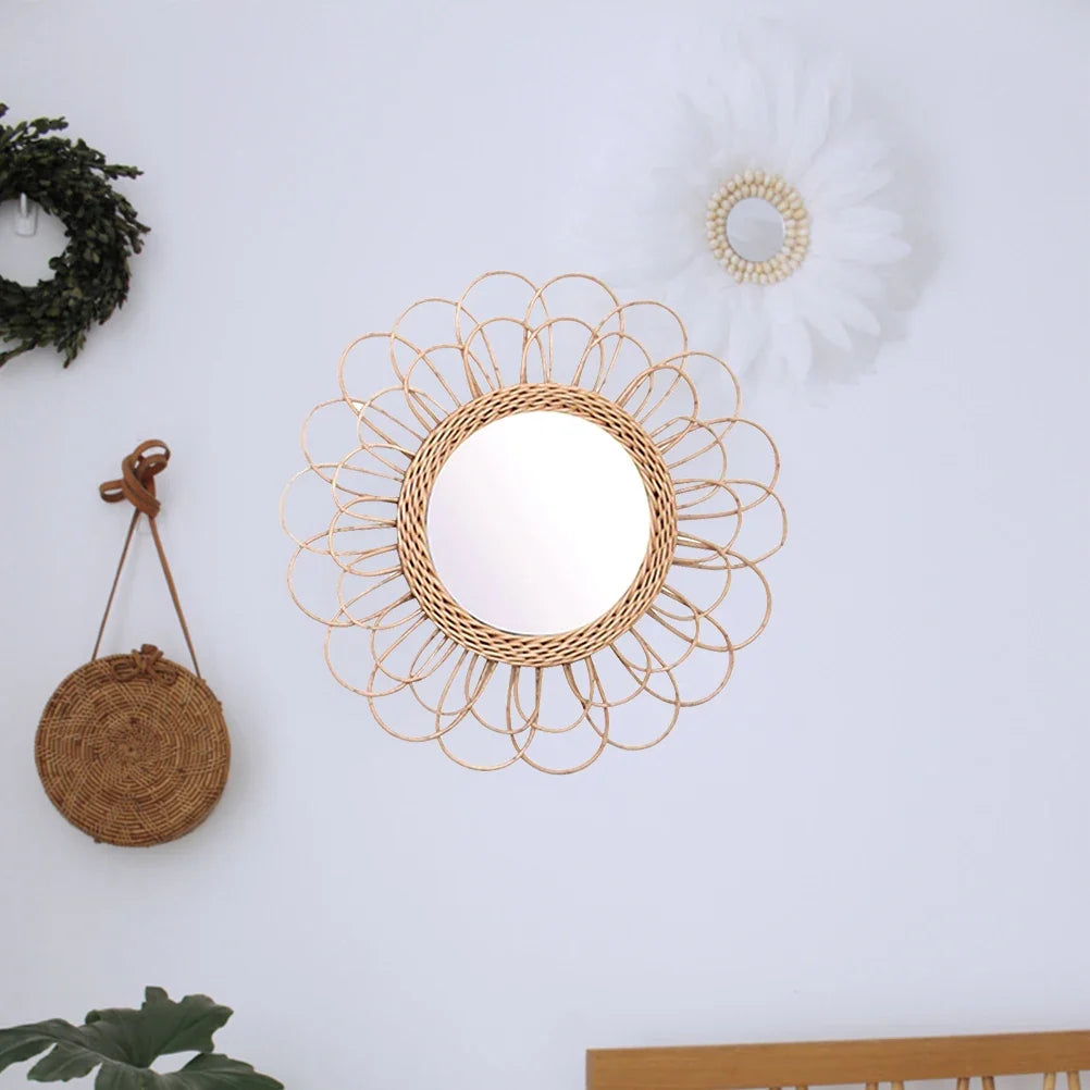 Hanging mirror in rotin decorative sunflower pattern boho - view 3