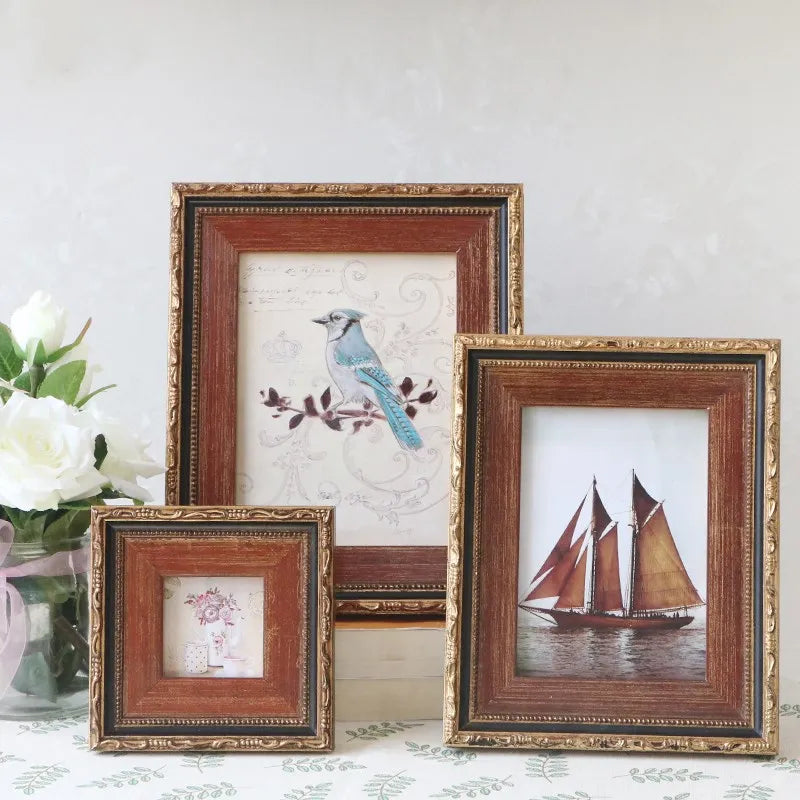 Photo frame retro solid wood for family decoration