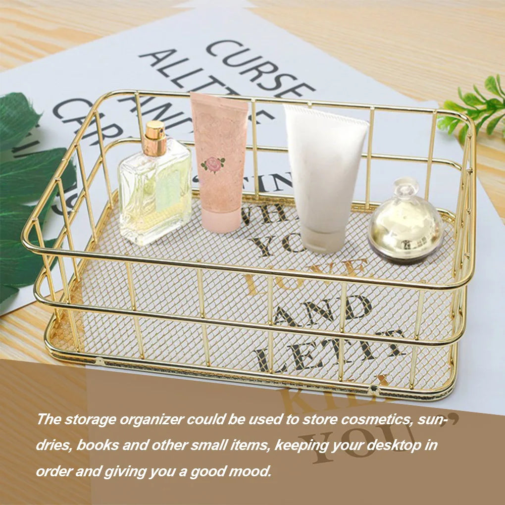 Gold iron storage basket for office and supplies - view 2
