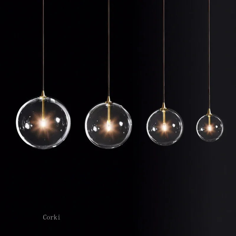 Transparent glass pendant light with modern and vintage bubbles - view 2