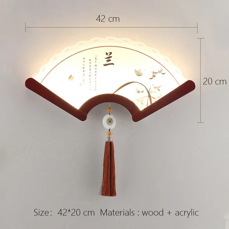 Japanese retro style wooden wall sconce fan LED - view 5