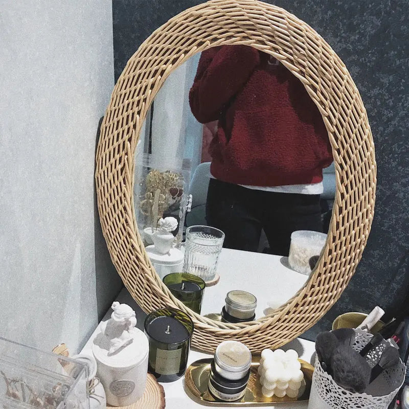 Artisanal Japanese Hand-Woven Rattan Mirror - view 5