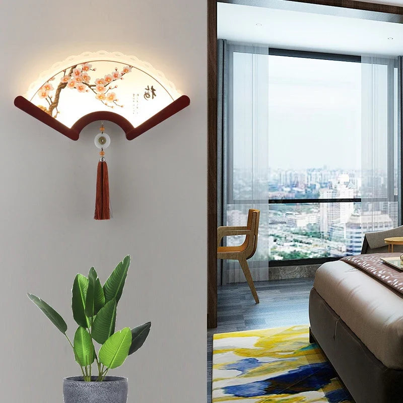 Japanese retro style wooden wall sconce fan LED - view 4