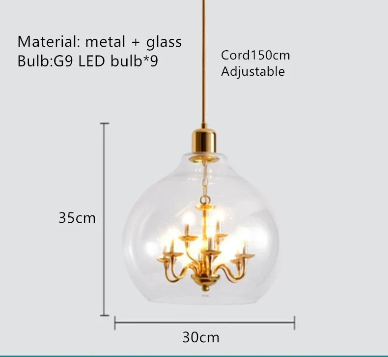 Glass chandeliers for loft decoration and restoration - Warm Light / Diameter 30cm
