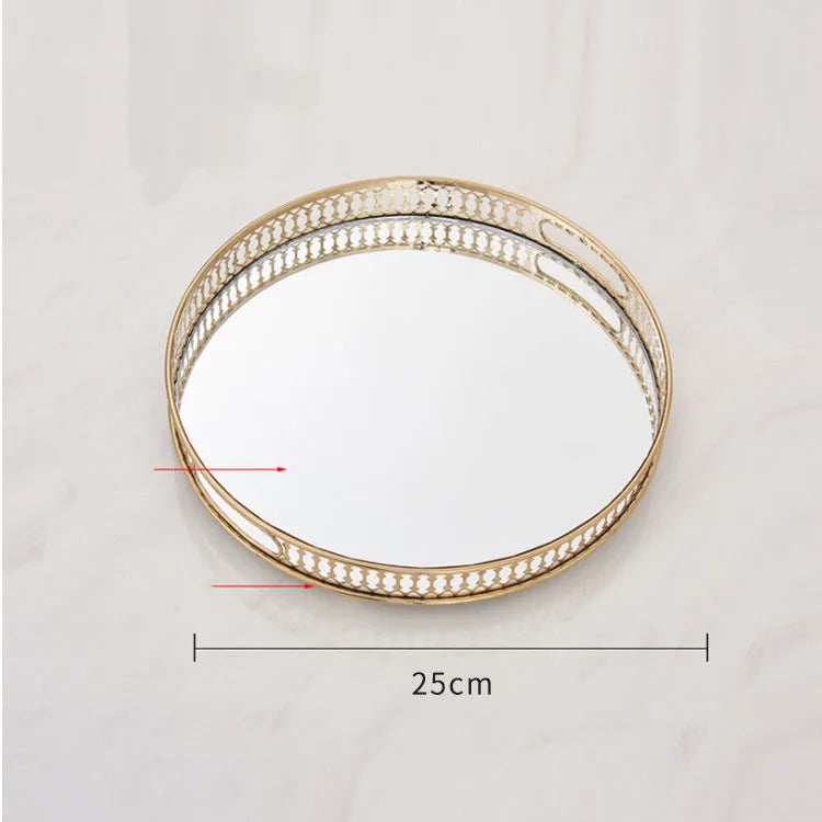 Vintage glass mirror decorative trays for storage and presentation - Round-M