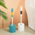 Long handle toilet brush with detergent and wall accessory