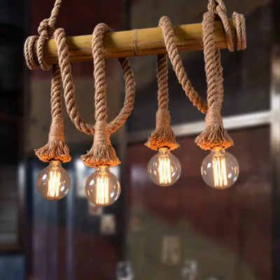 Vintage bamboo rope pendant light for interior decoration