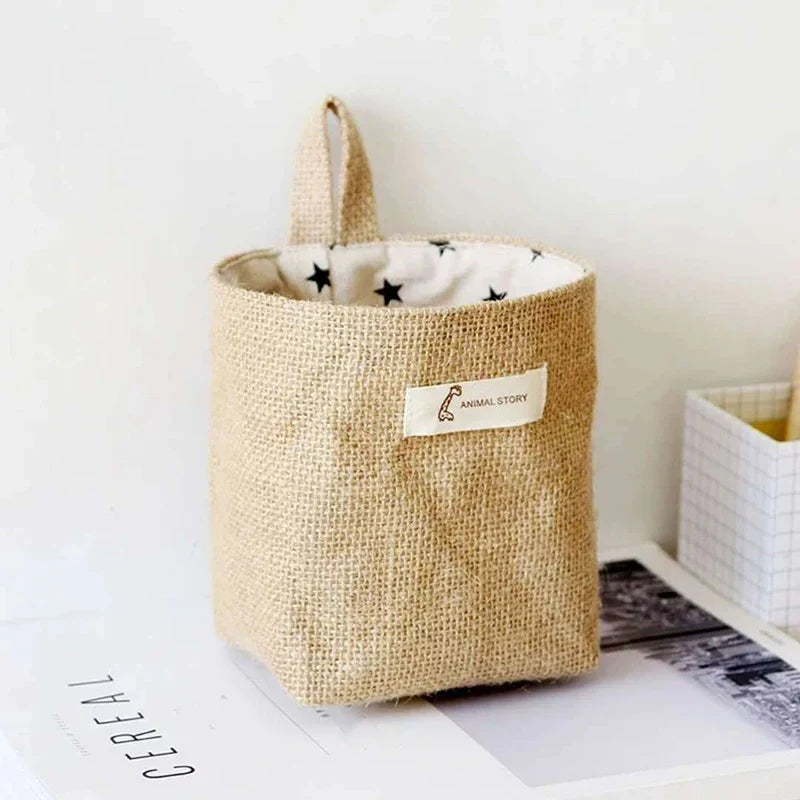 Storage basket in jute cotton and linen with handle - view 2