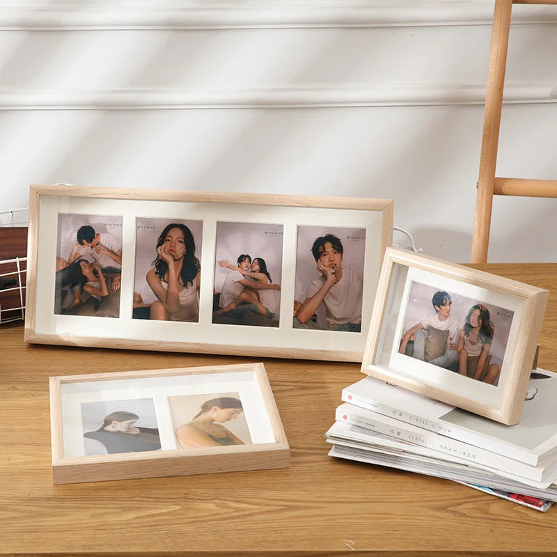 Wooden photo frame for two or three hanging images