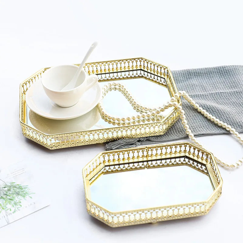 Luxury iron and mirror jewelry storage tray