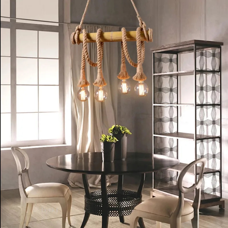 Vintage bamboo rope pendant light for interior decoration - view 4