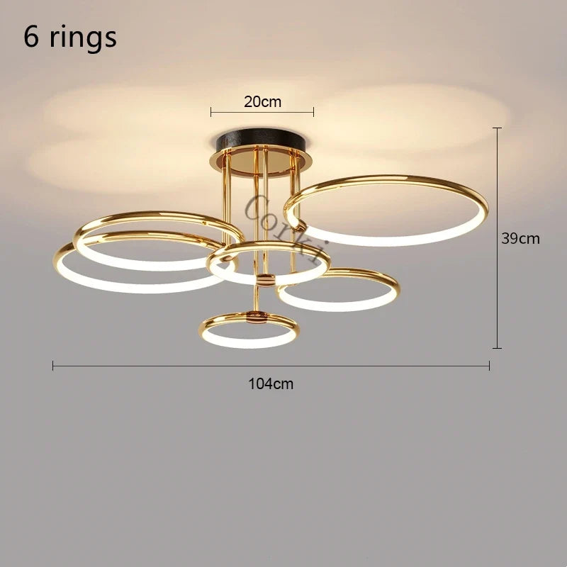 Postmodern led chandelier ring for modern Nordic decoration - Remote Dimming / 6 anneaux Diam.104cm