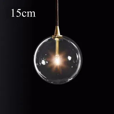 Transparent glass pendant light with modern and vintage bubbles - Diameter 15cm