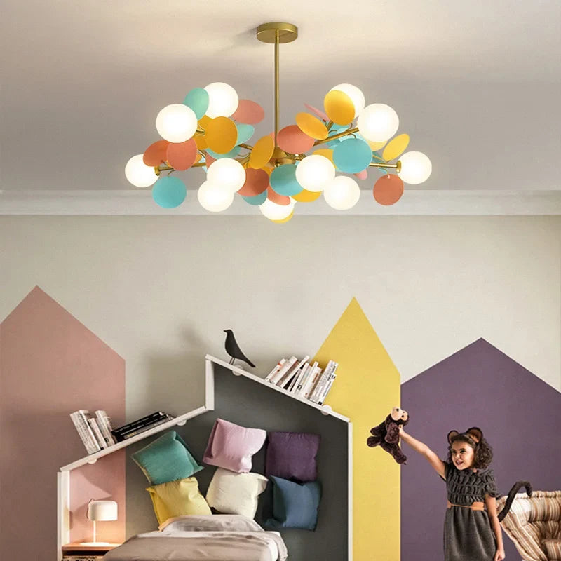 Child chandelier flowers multicolored decorative pendant light - view 3