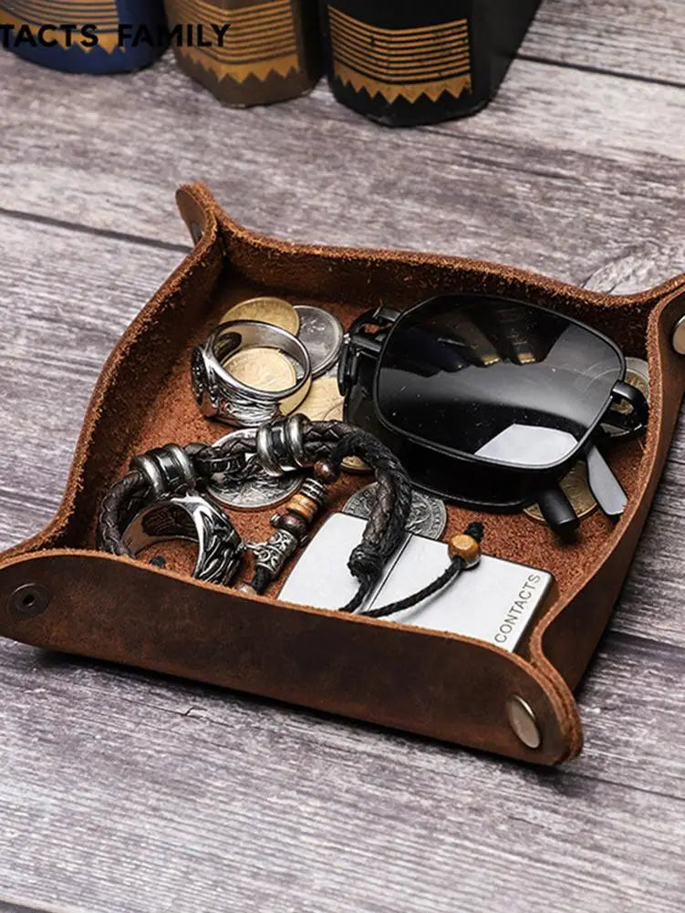 Leather storage tray for daily organization