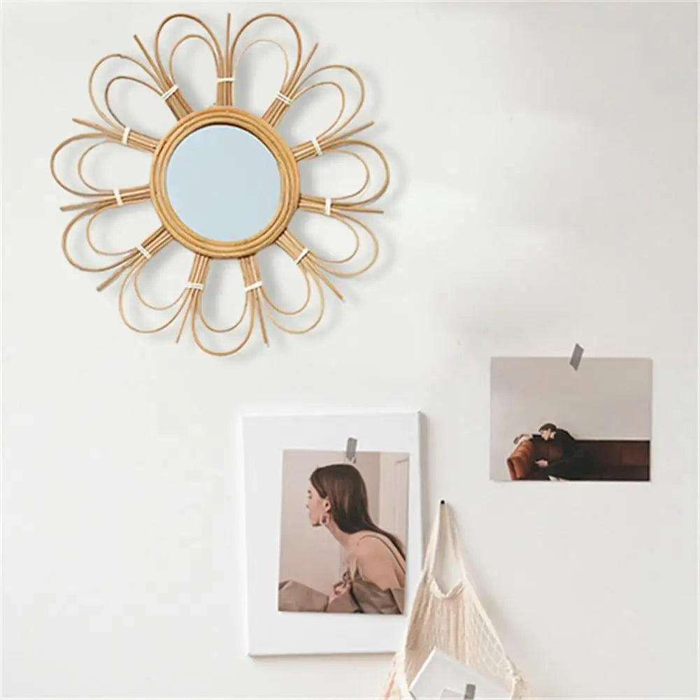 Retro wicker wall mirror for interior decoration - view 3