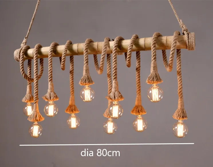 Vintage bamboo rope pendant light for interior decoration - 10 Heads
