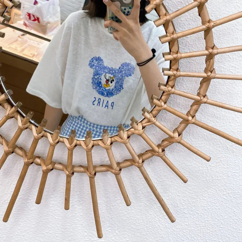 Artisanal Japanese Hand-Woven Rattan Mirror - view 6