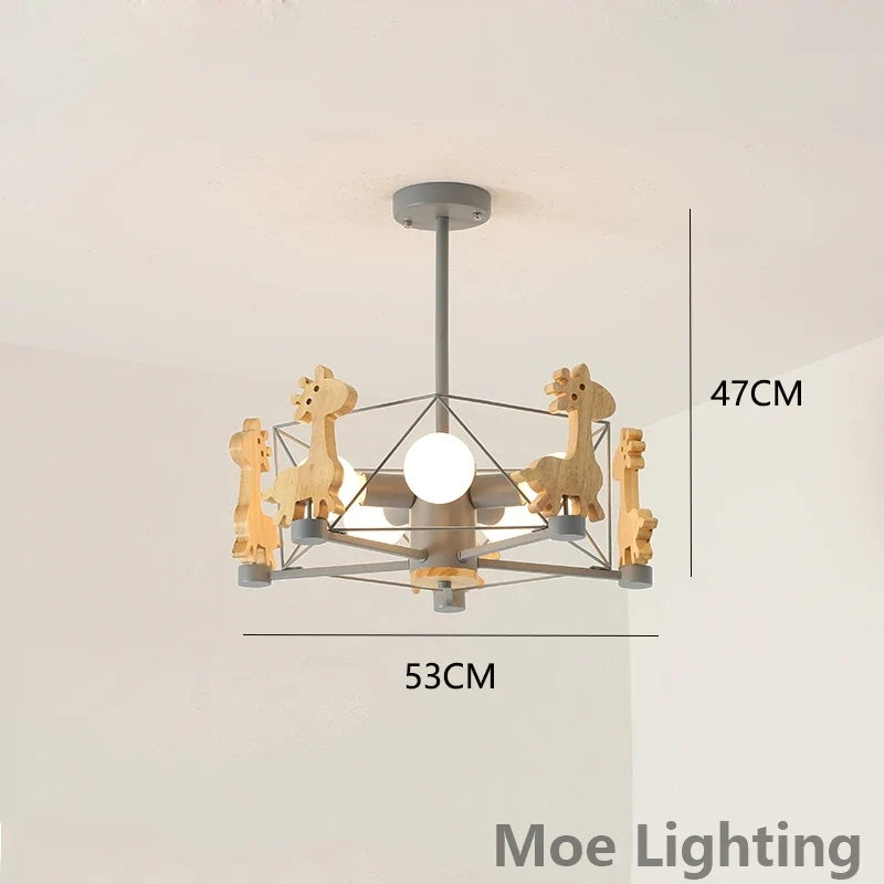 Giraffe hanging wooden led for children - Gray / Cool White