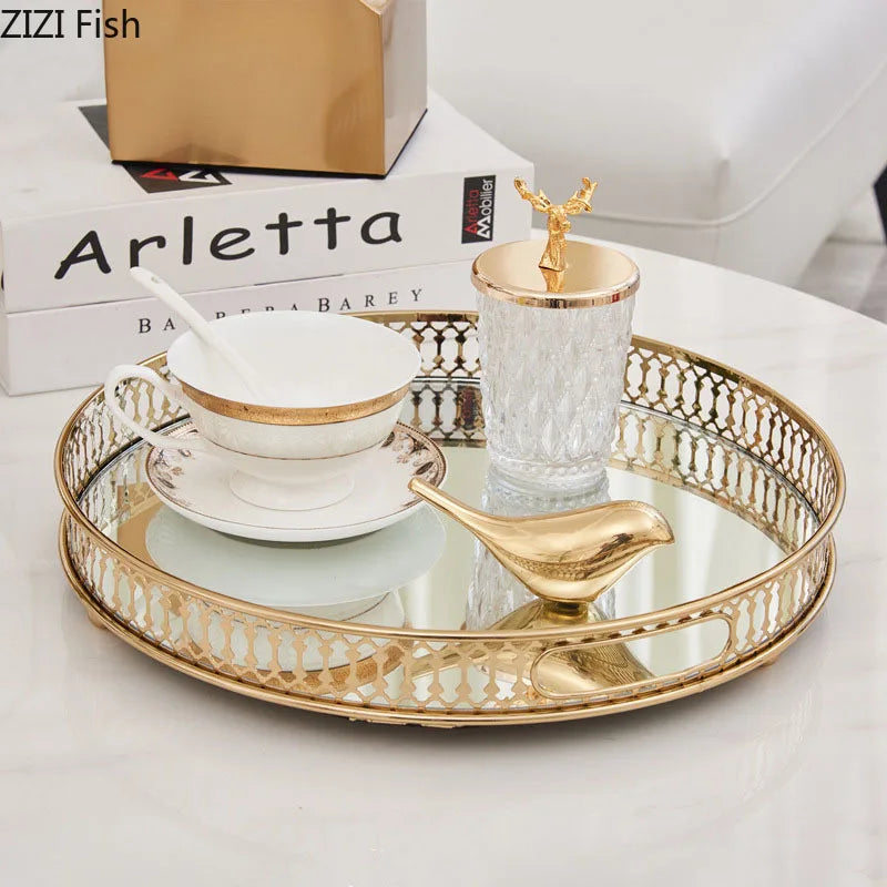 Vintage glass mirror decorative trays for storage and presentation