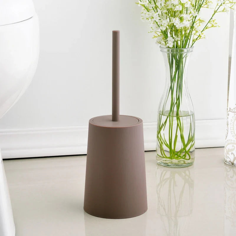 Modern toilet brush with lid and elegant design - Brun