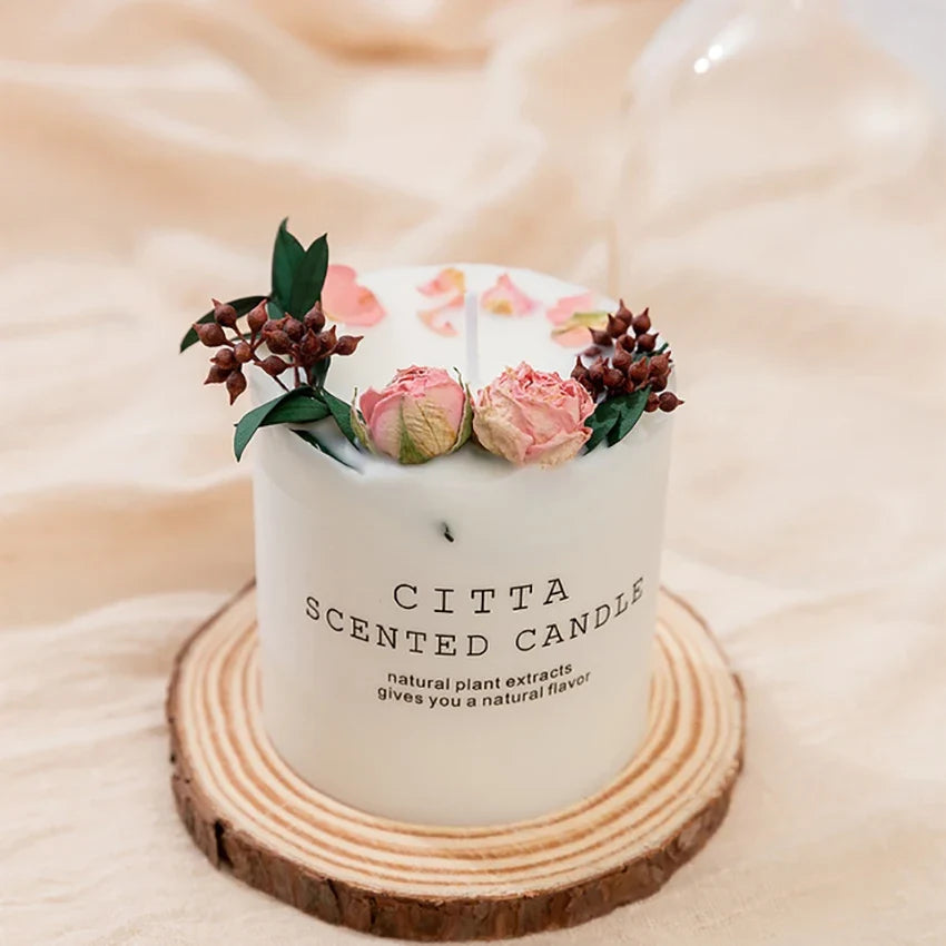 Forest Series Scented Soy Candle with Wooden Holder, 4 Fragrances, Aromatherapy Candles for Home Meditation Decoration, 285g - rose
