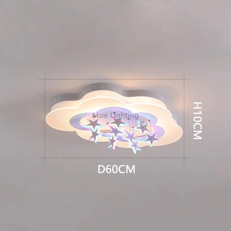 Bright ceiling lamp stars clouds for children's room - Large Color D60cm / Dimmable with Remote