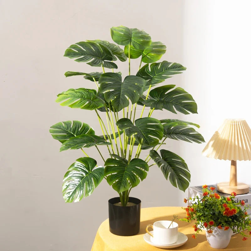 Tropical tree artificial large leaves of monstera in decorative pot - view 3