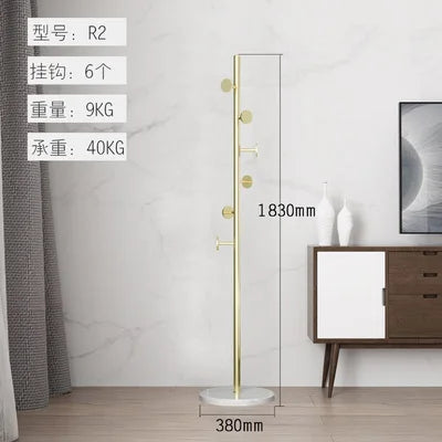Stainless Steel Simple Modern Coat Rack, Nordic Light Luxury Hanger, Floor-Standing Bedroom Marble Hanger - R2 Gold a
