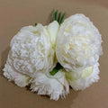 Bouquet of 5 artificial silk peonies for decoration - White