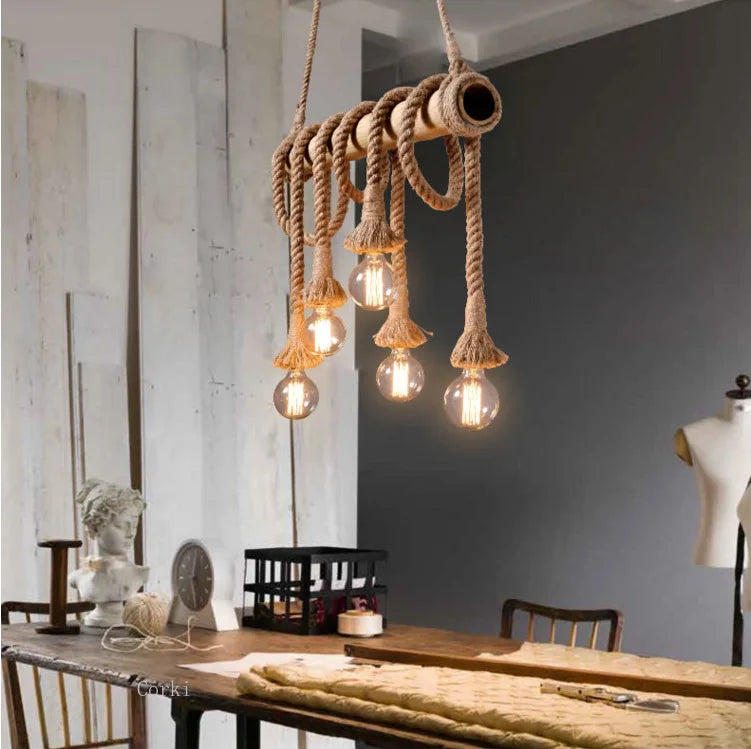 Vintage bamboo rope pendant light for interior decoration - view 5
