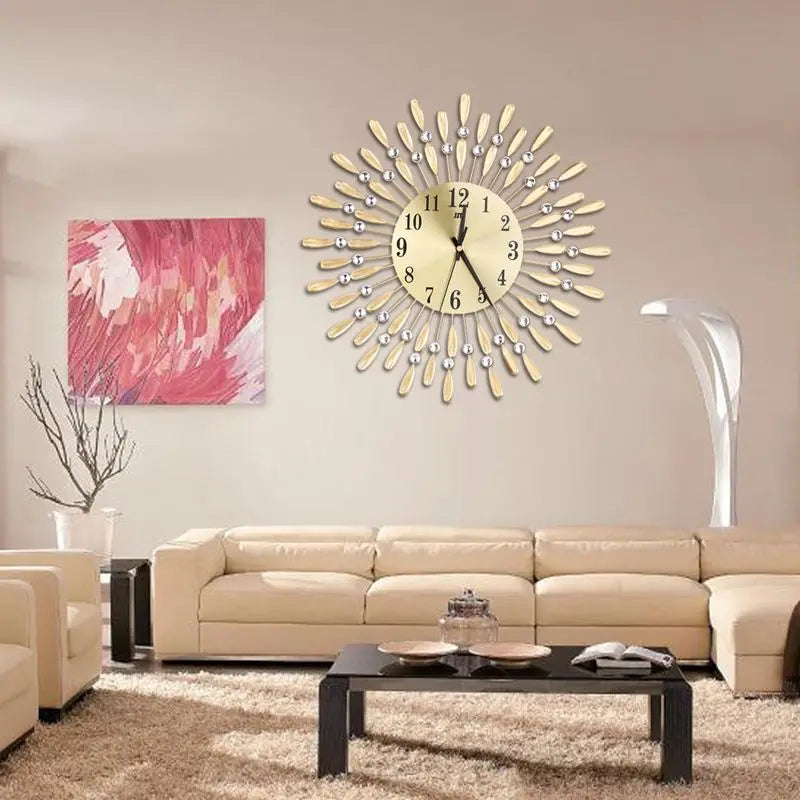 3d wall clock large size style sun with shiny rhinestones - view 2