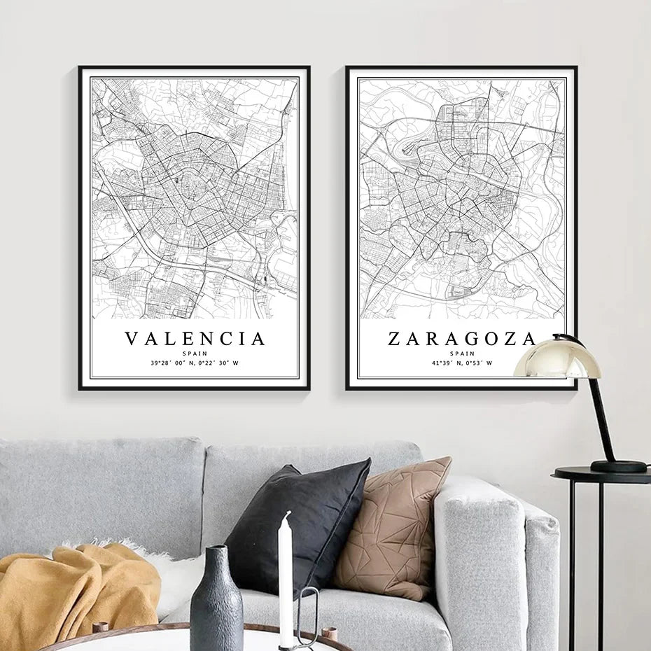 Artistic map of Spanish cities for interior decoration - view 4